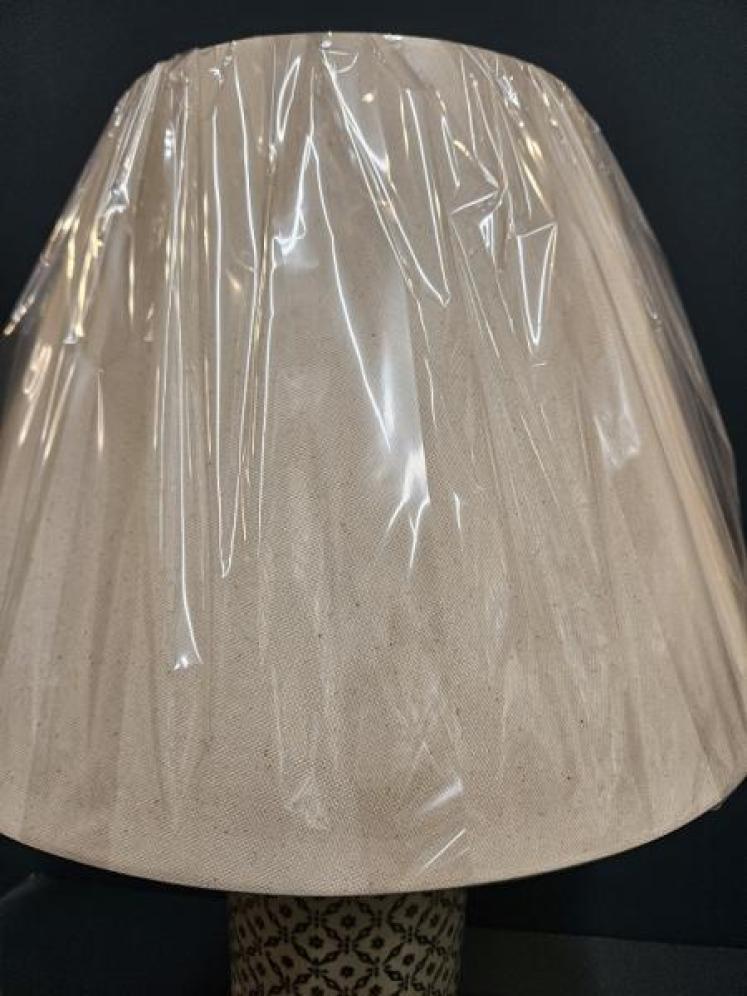 Cylinder Porcelain Lamp with Blue Trellis Design and Shade - Image 4