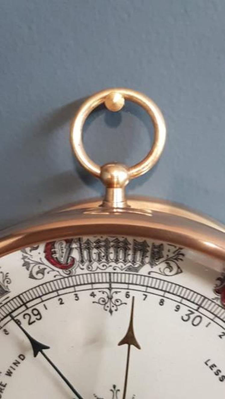Victorian Brass Cased Marine Barometer with Crescent Thermometer - Image 6
