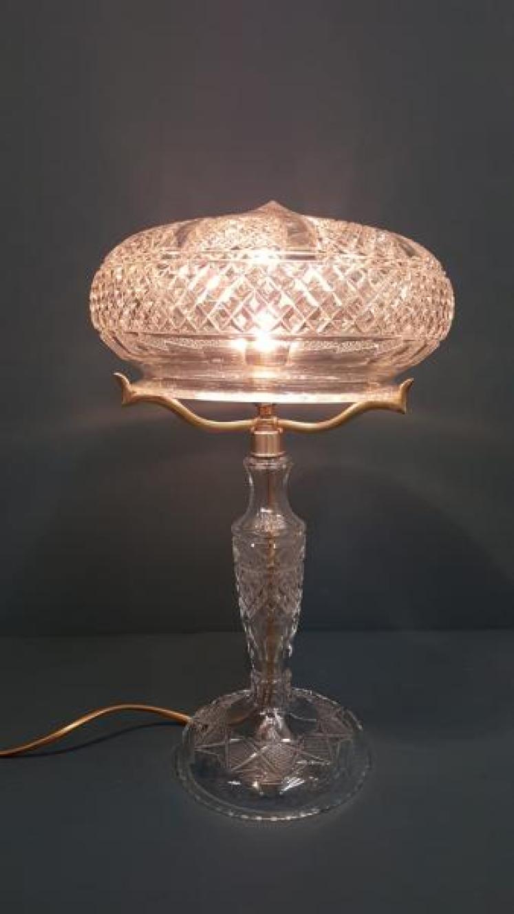 Edwardian Cut Crystal Table Lamp and Shade - Image 1