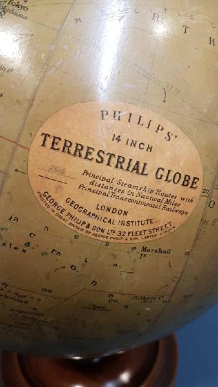 1930's Phillips 14" Plaster Terrestrial Globe - Image 5