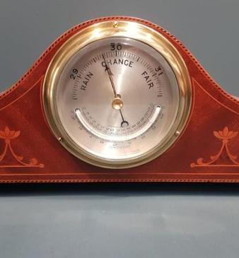 Fine Quality Inlaid Mahogany Barometer with Crescent Thermometer