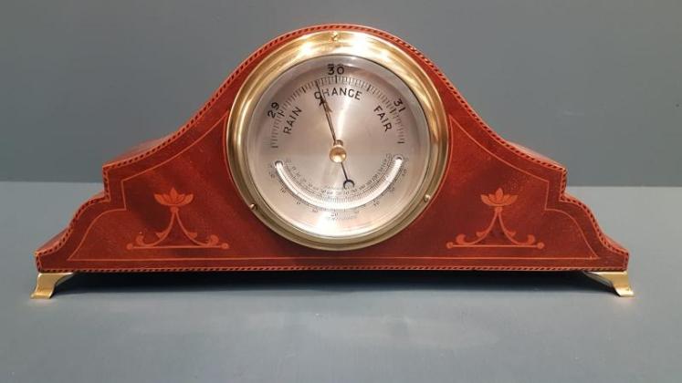 Fine Quality Inlaid Mahogany Barometer with Crescent Thermometer - Image 1