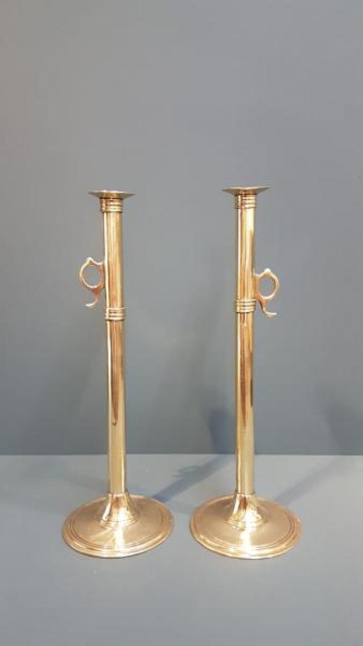 Pair of Tall George III Brass Candlesticks - Image 1