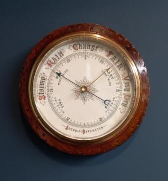Mid Victorian 10" Porcelain Dial Aneroid Barometer
