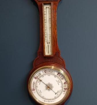Victorian Polished Oak Porcelain Dial Banjo Barometer