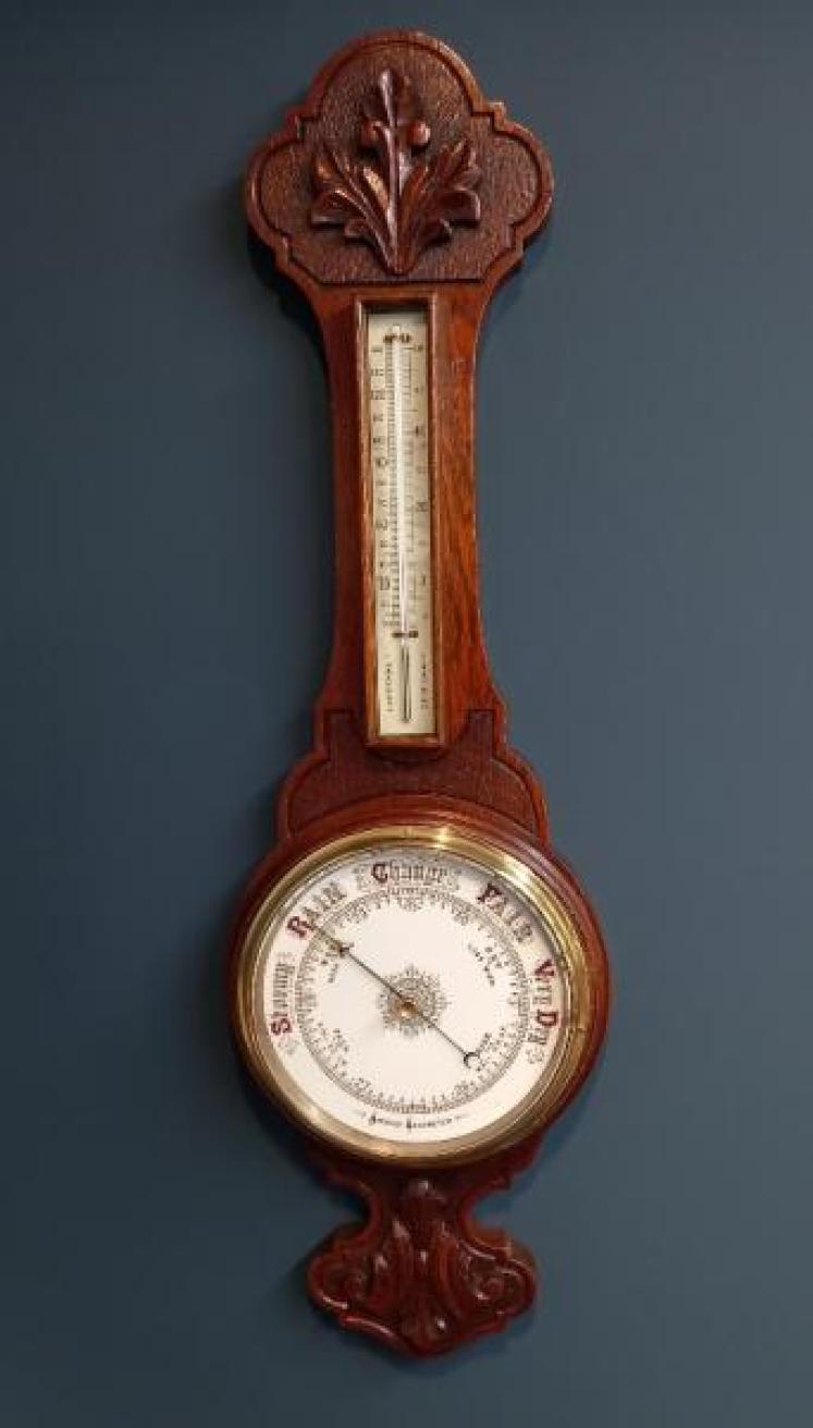 Victorian Polished Oak Porcelain Dial Banjo Barometer - Image 1