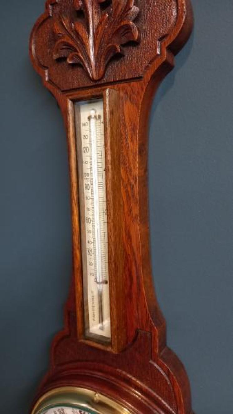 Victorian Polished Oak Porcelain Dial Banjo Barometer - Image 4