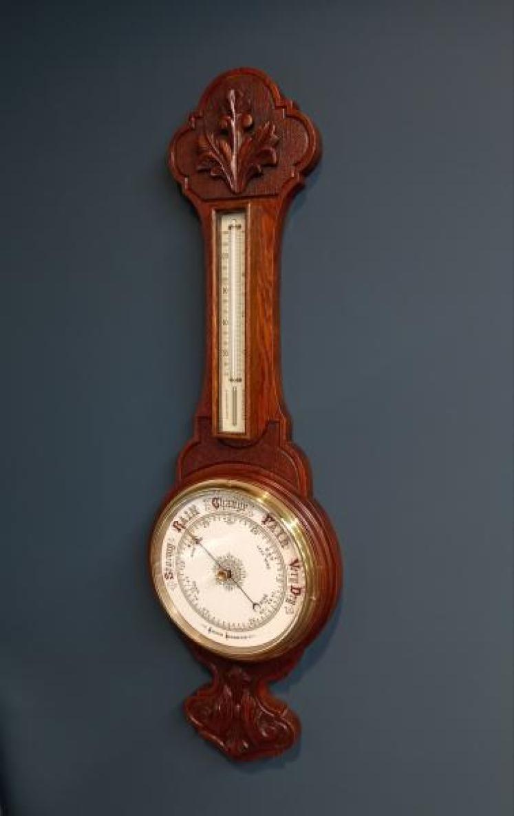 Victorian Polished Oak Porcelain Dial Banjo Barometer - Image 7