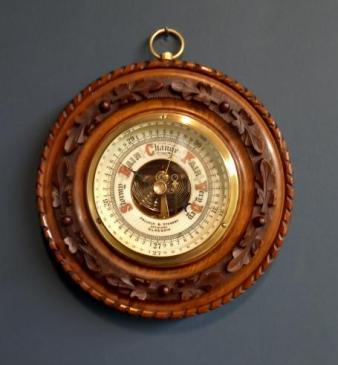Victorian Walnut Acorn & Oak Leaf Aneroid Barometer