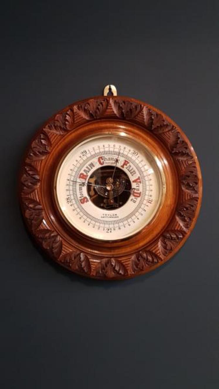 Victorian Walnut Skeletonised 10" Aneroid Barometer - Image 1
