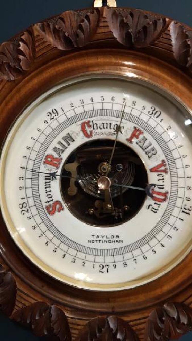 Victorian Walnut Skeletonised 10" Aneroid Barometer - Image 4