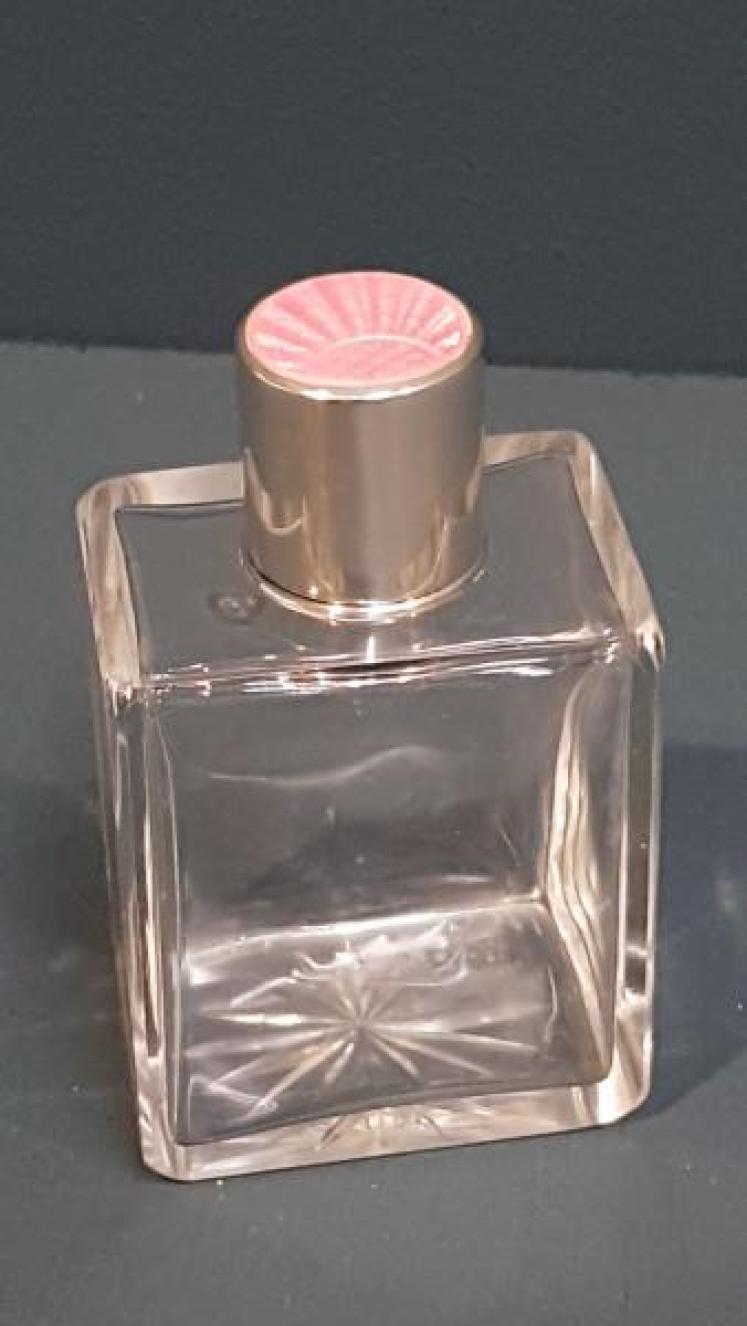 Engine Turned Pink Enamel and Silver Scent Bottle - Image 1