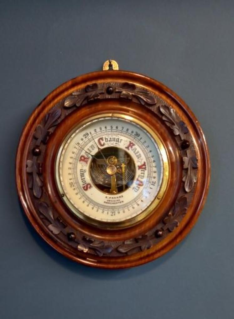 Victorian Walnut Acorn & Oak Leaf Manchester Barometer - Image 1