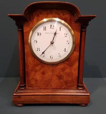 Victorian Burr Walnut Inlaid Mantel Clock