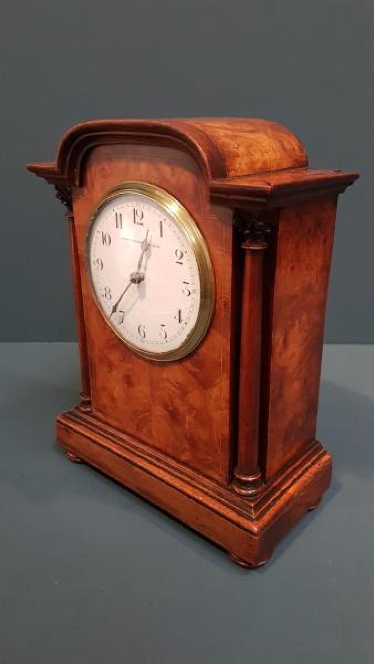 Victorian Burr Walnut Inlaid Mantel Clock - Image 2
