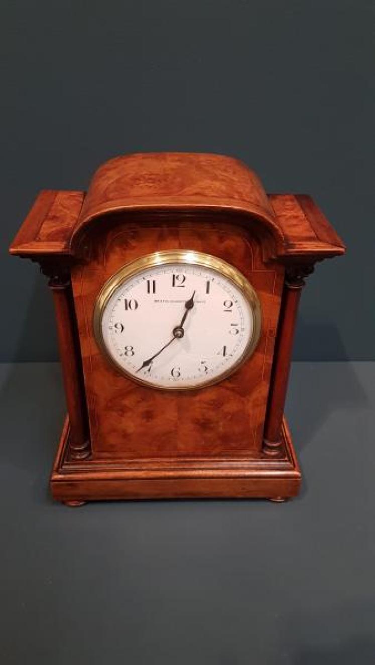 Victorian Burr Walnut Inlaid Mantel Clock - Image 6