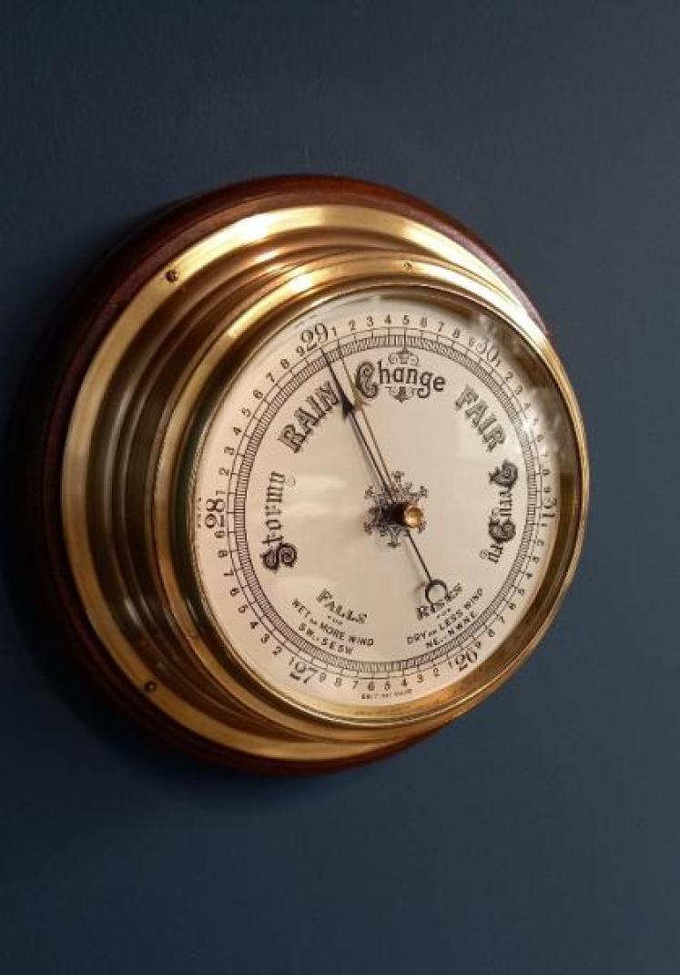 Edwardian Period Brass Bulkhead Ship's Barometer - Image 2