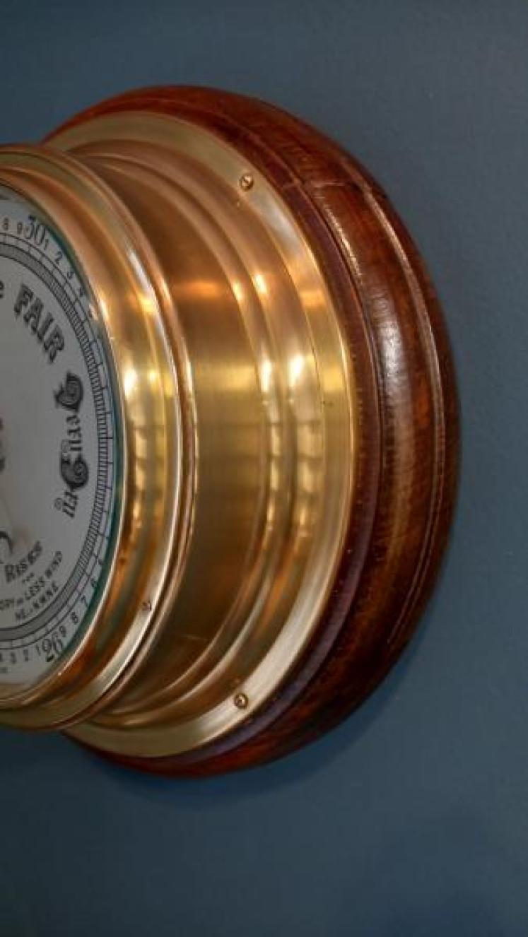 Edwardian Period Brass Bulkhead Ship's Barometer - Image 5