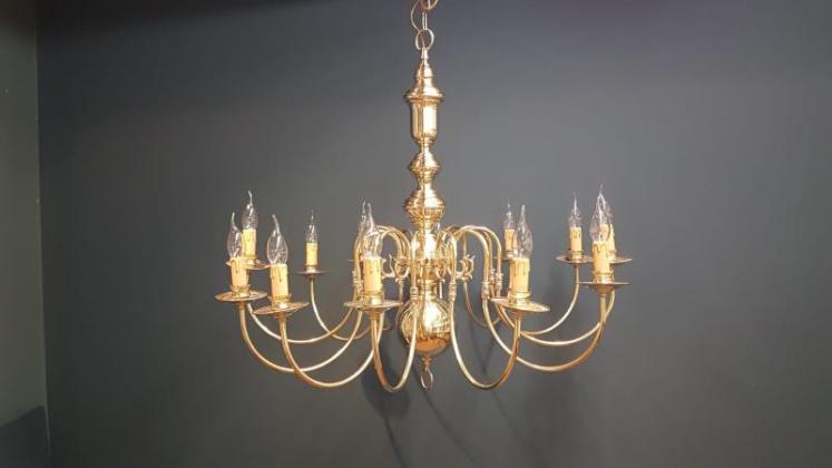 Edwardian 12 Arm Brass Chandelier - Image 1