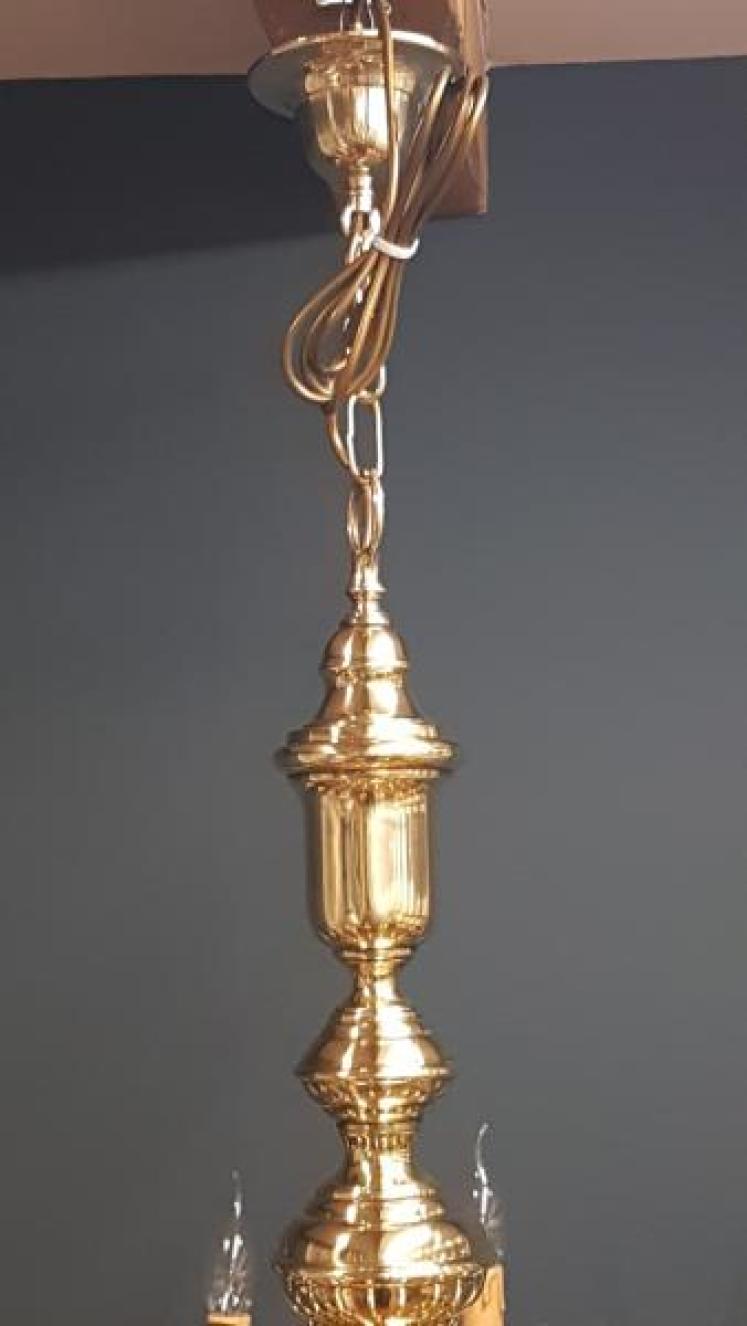 Edwardian 12 Arm Brass Chandelier - Image 3