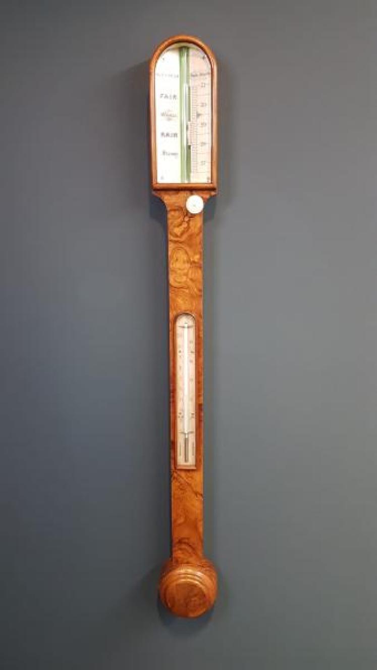 Victorian Burr Walnut Stick Barometer - Image 1