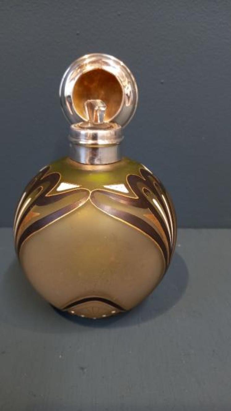 Art Nouveau Silver Iridescent Olive Green Glass Scent Bottle - Image 6