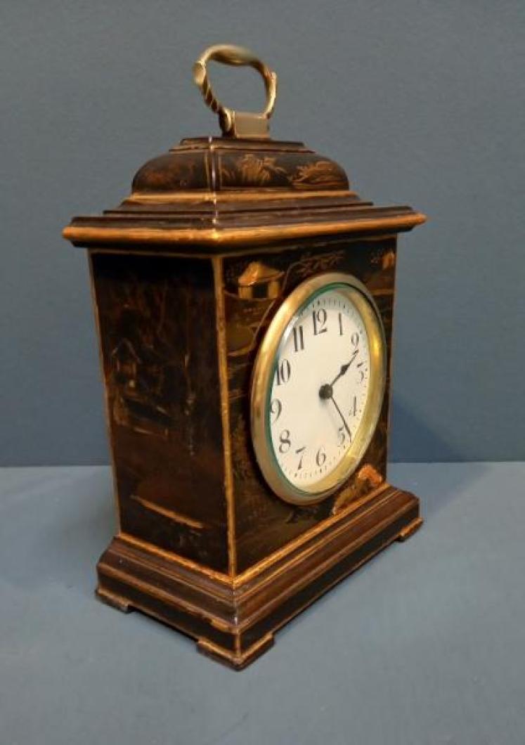 Edwardian Black Chinoiserie Mantel Clock  - Image 4