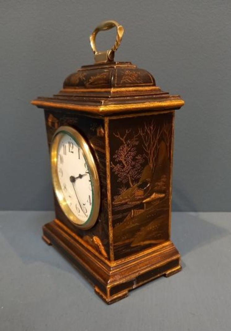 Edwardian Black Chinoiserie Mantel Clock  - Image 7