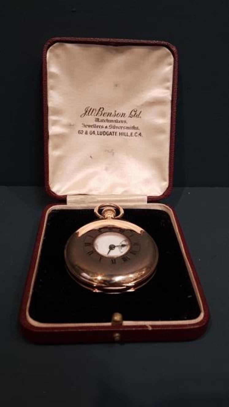 Benson Half Hunter 9ct Gold Pocket Watch - Image 2