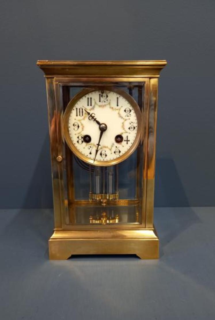 Small Victorian Brass 'Four Glass' Mantel Clock - Image 1