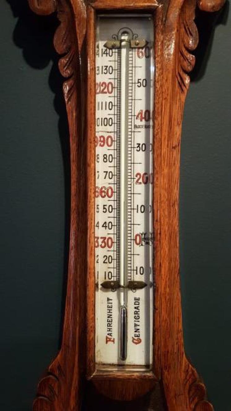 Superb Victorian Carved Oak Banjo Barometer with Skeletonised Movement - Image 2