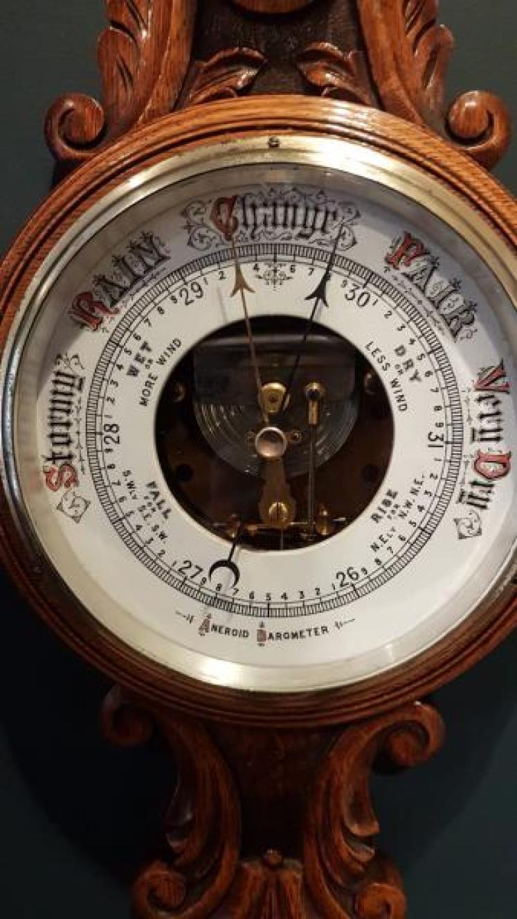 Superb Victorian Carved Oak Banjo Barometer with Skeletonised Movement - Image 3