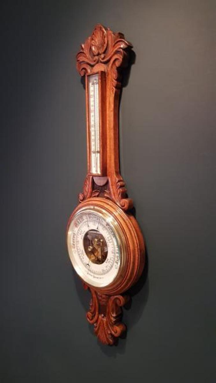 Superb Victorian Carved Oak Banjo Barometer with Skeletonised Movement - Image 4