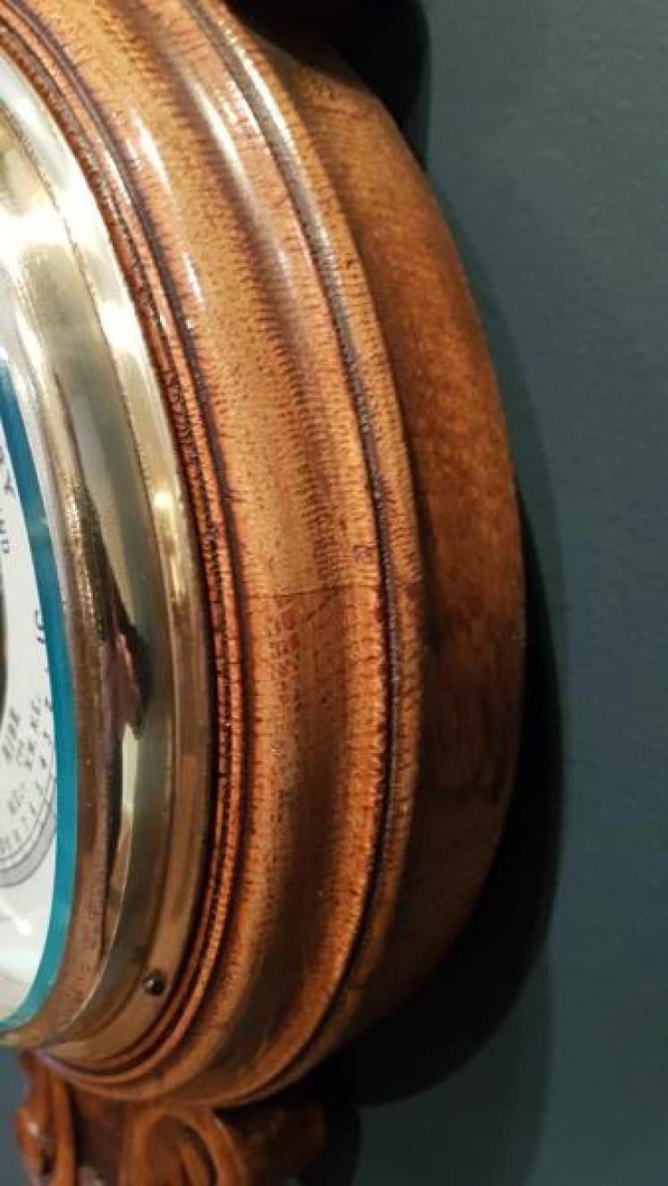 Superb Victorian Carved Oak Banjo Barometer with Skeletonised Movement - Image 7