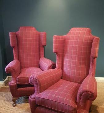 Superb Matching Pair of Edwardian Wing Back Arm Chairs