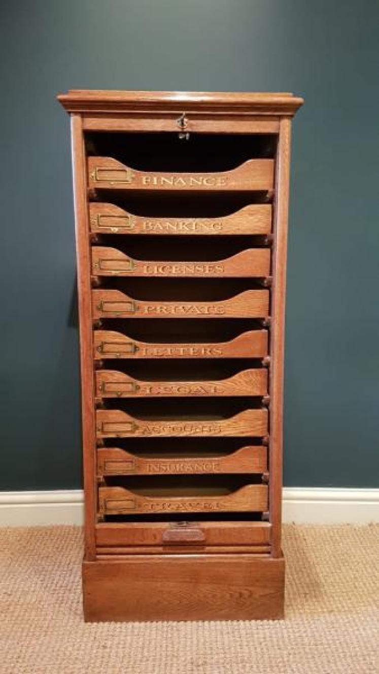 Edwardian Oak Sign Written File Cabinet - Image 1