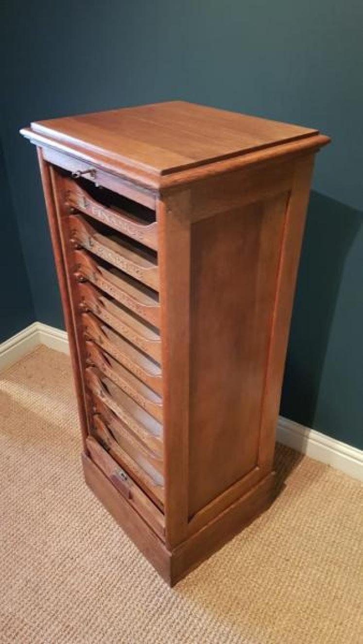 Edwardian Oak Sign Written File Cabinet - Image 2