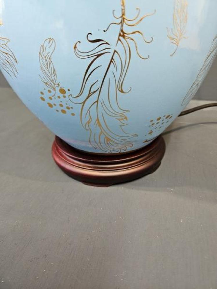 Porcelain Turquoise Feather Design Lamp and Shade OUT OF STOCK - Image 3