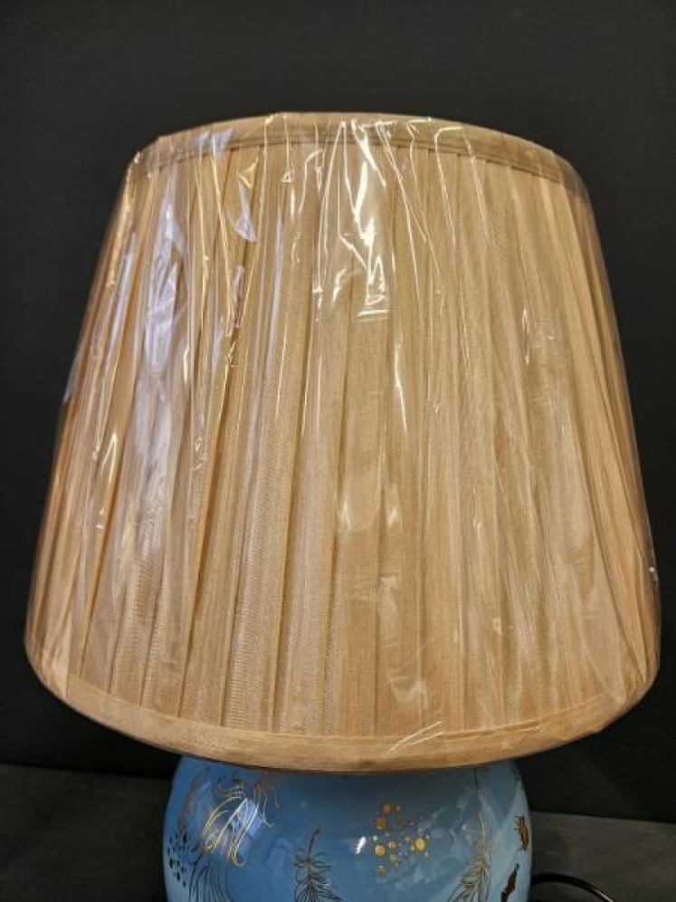 Porcelain Turquoise Feather Design Lamp and Shade OUT OF STOCK - Image 5