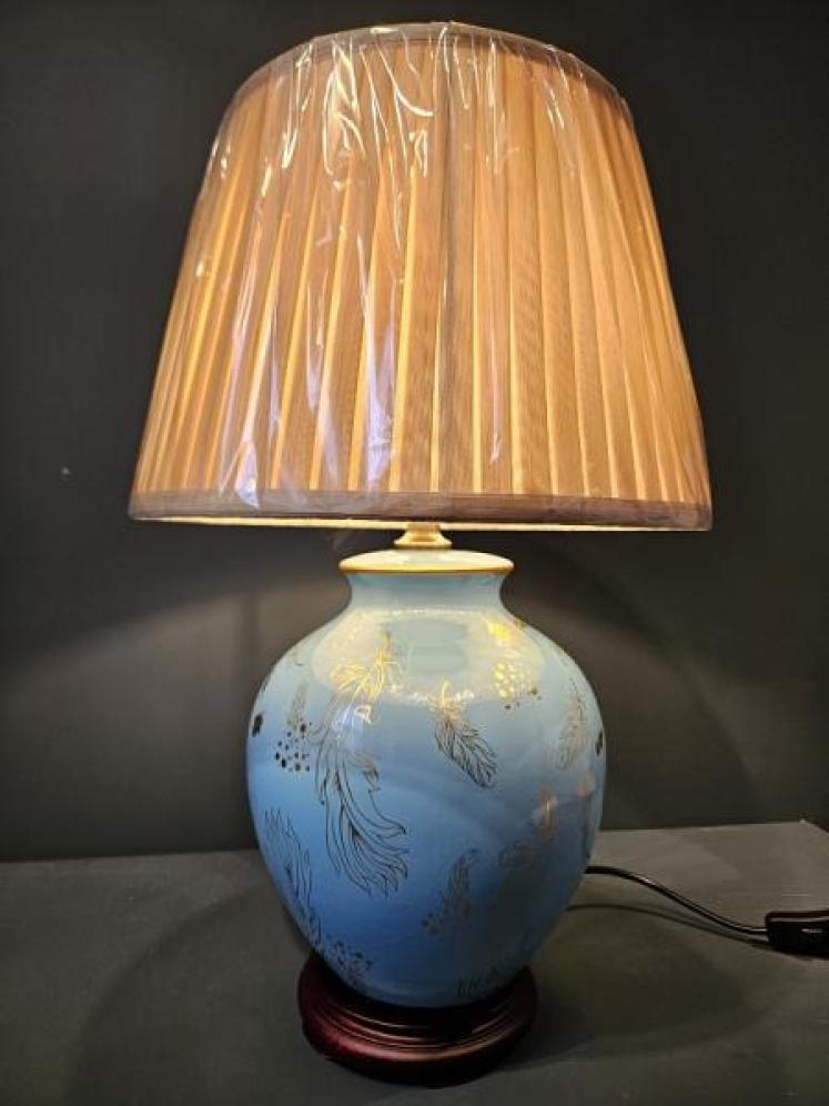 Porcelain Turquoise Feather Design Lamp and Shade OUT OF STOCK - Image 6