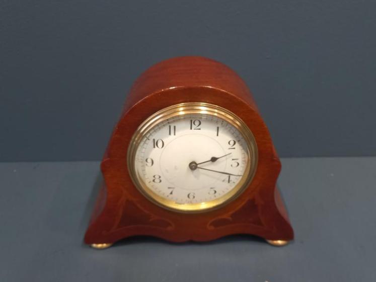 Small Edwardian Fruitwood Inlaid Mantel Clock - Image 1