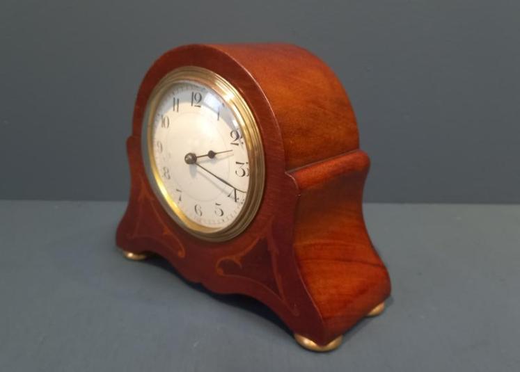 Small Edwardian Fruitwood Inlaid Mantel Clock - Image 2