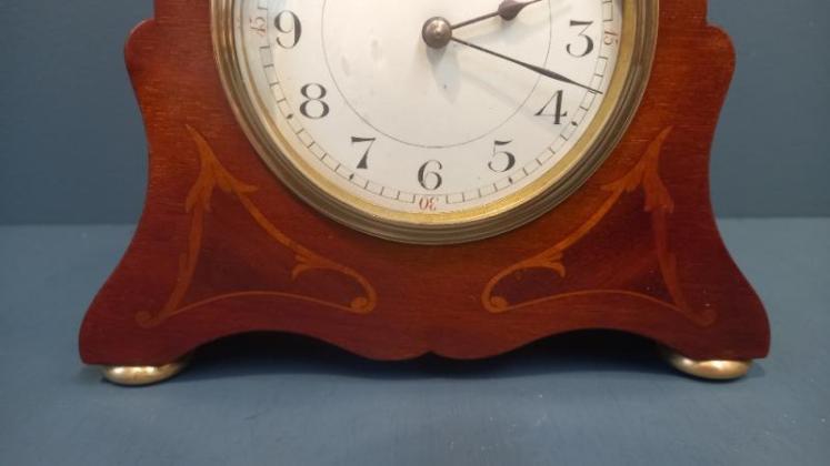 Small Edwardian Fruitwood Inlaid Mantel Clock - Image 4