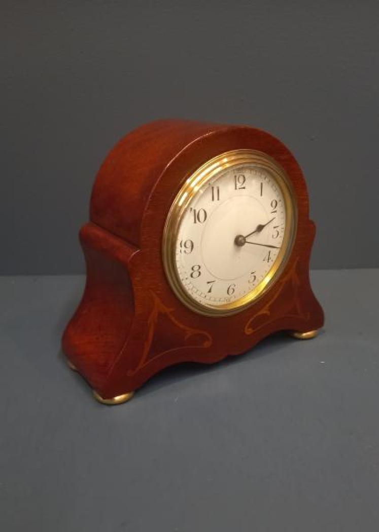 Small Edwardian Fruitwood Inlaid Mantel Clock - Image 7