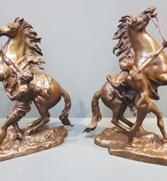 Pair of Victorian Bronze Marley Horses