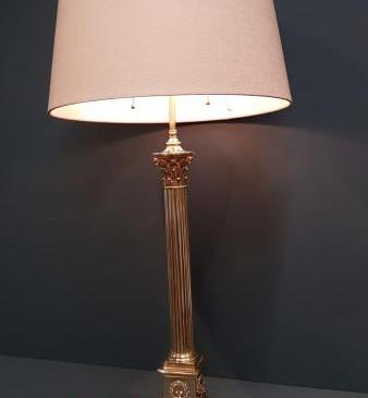 Edwardian Brass Corinthian Column Lamp and Shade
