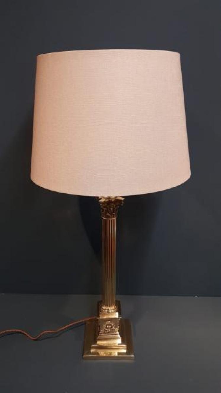 Edwardian Brass Corinthian Column Lamp and Shade - Image 2
