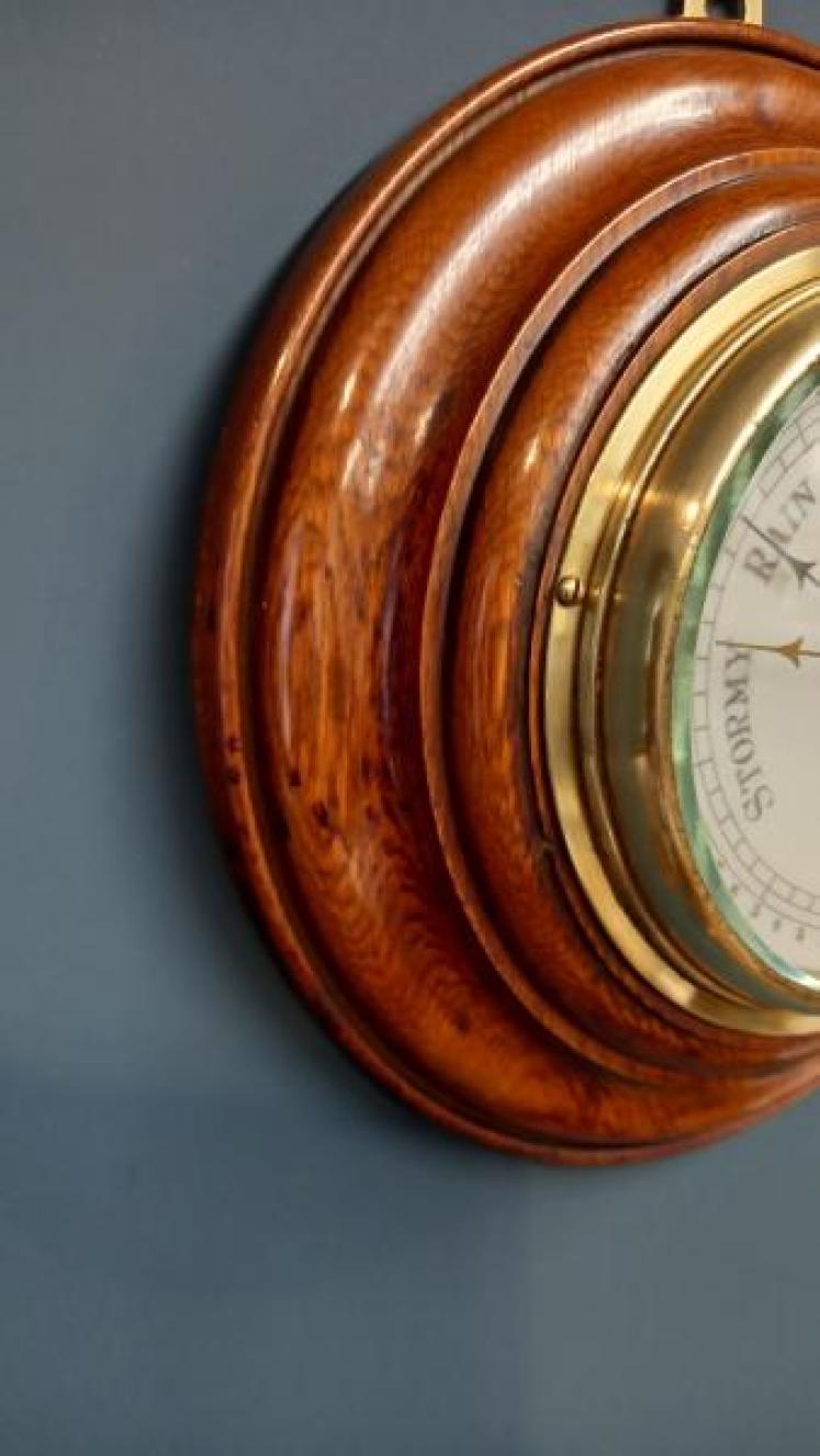 Victorian Polished Oak Newcastle Barometer - Image 3