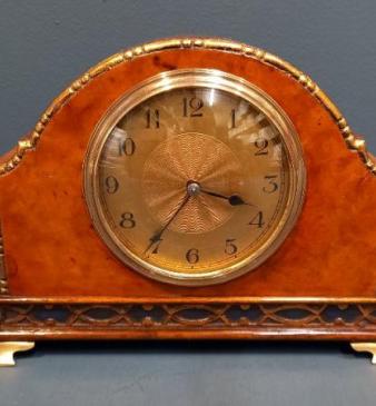 Edwardian Period Burr Walnut & Gilt Mantel Clock