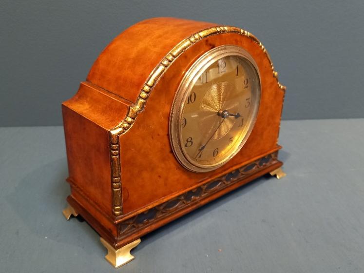 Edwardian Period Burr Walnut & Gilt Mantel Clock - Image 7